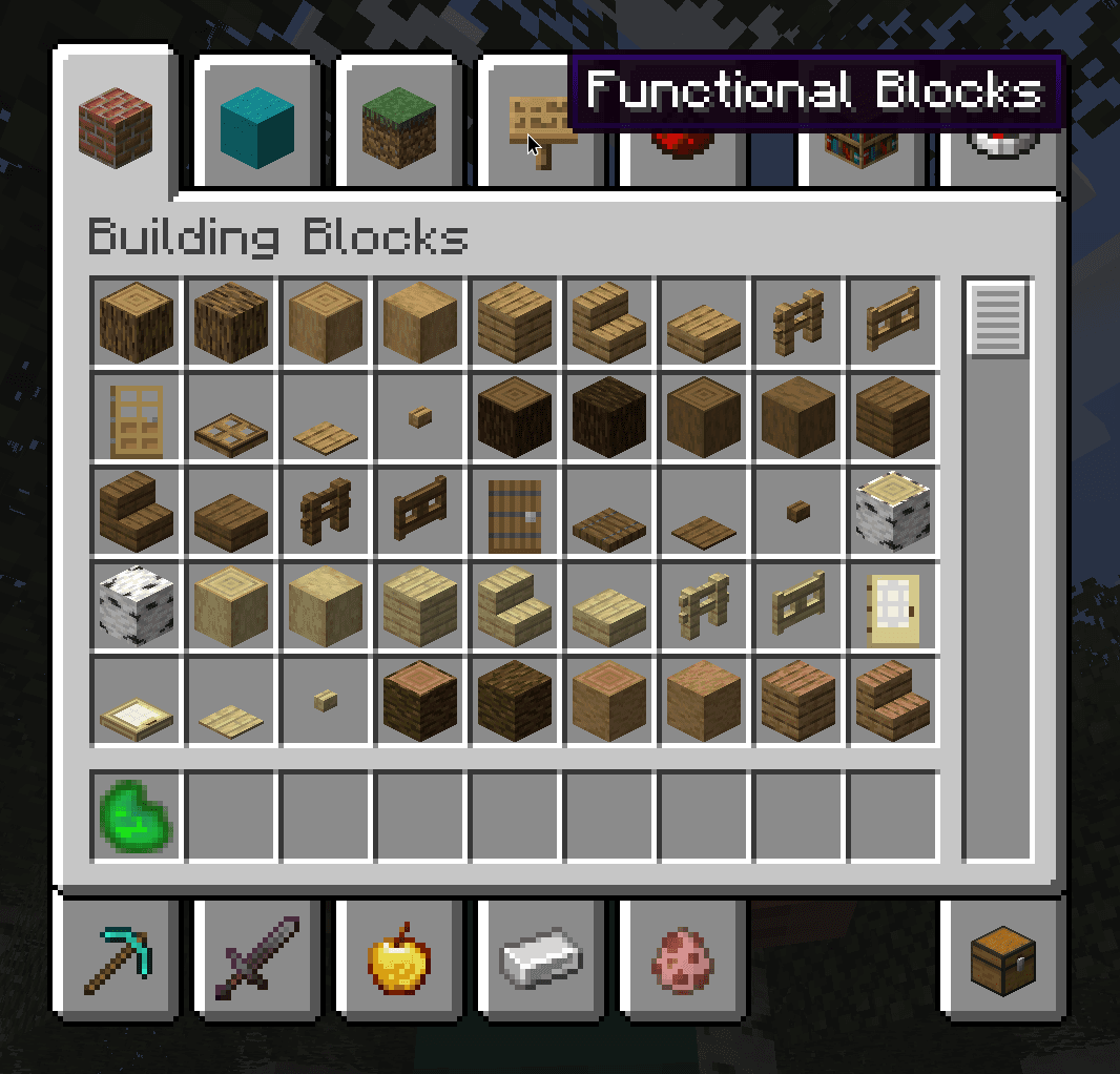 Pestaña de grupo de items de Minecraft